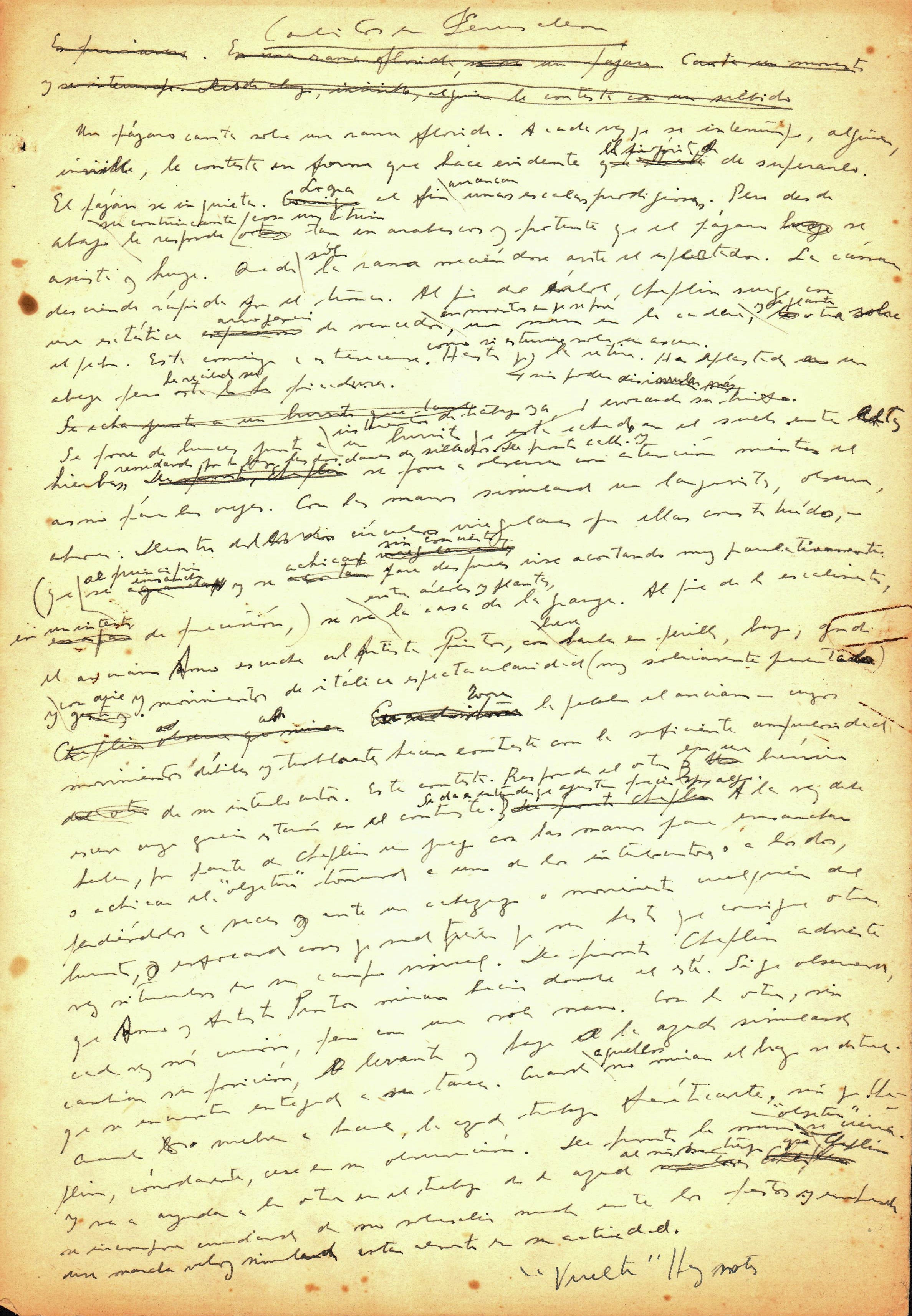 Página escrita a mano del manuscrito de Carlitos en Jerusalén